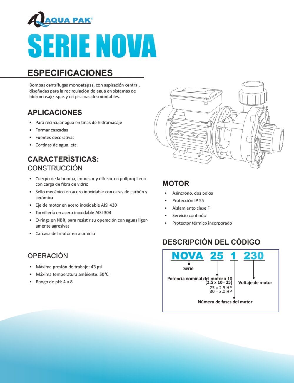 Bomba para Hidromasaje  Aqua Pak NOVA30-1230 3 hp 1f 230v - Imagen 3