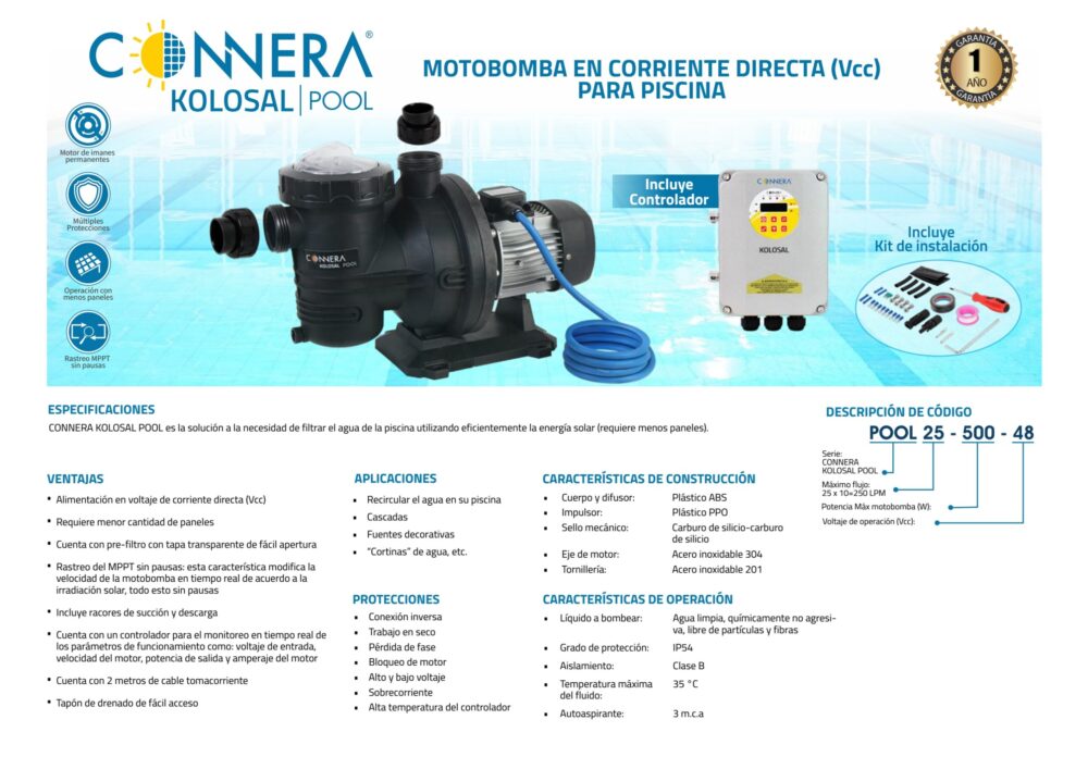 Bomba para Piscina Solar Connera POOL32-900-72 900w 72Vcc - Imagen 3