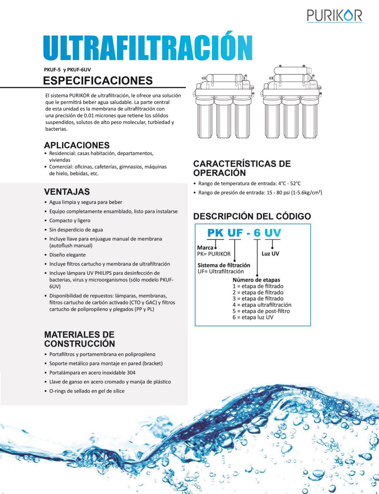 Sistema de Ultrafiltracion POU Purikor PKUF-6UV 6 etapas - Imagen 4