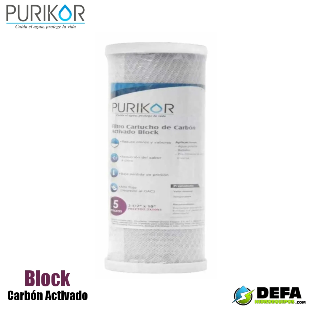 Filtro Cartucho de Carbon Activado Block (CTO) Purikor PKCCTO4.5X10X5
