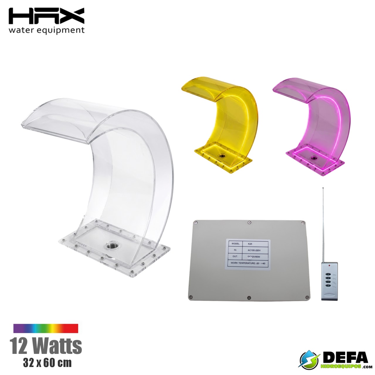 Cascada tipo arco de gancho de acrilico WF-300L 32x60cm con iluminacion LED 12W 12VCD - Imagen 2