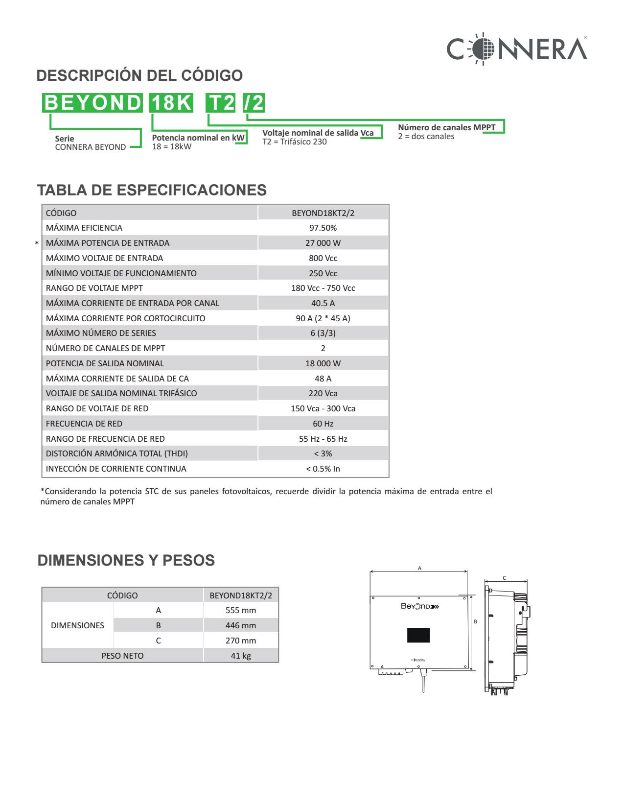 Inversor interconectado sin trasformador Connera BEYOND18KT2/2 18,000w 1f 230v - Imagen 4