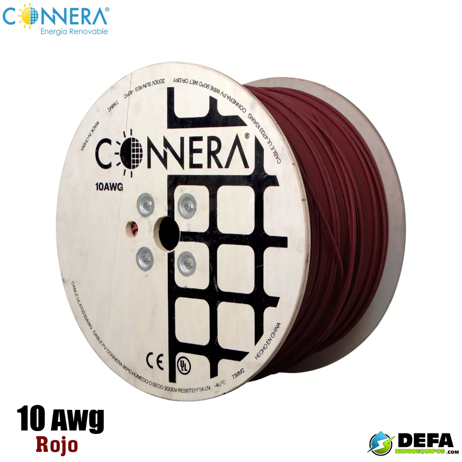 Cable solar fotovoltaico de cobre estañado Connera CABLEPV-RED