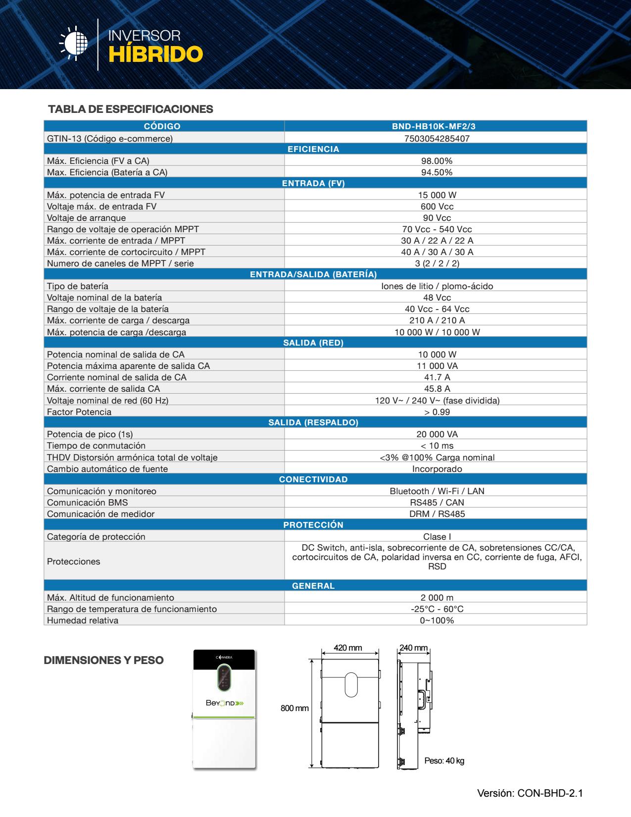 Inversor Hibrido (SPLIT-PHASE) Connera BND-HB10K-MF2/3 10,000w 120/240v - Imagen 4