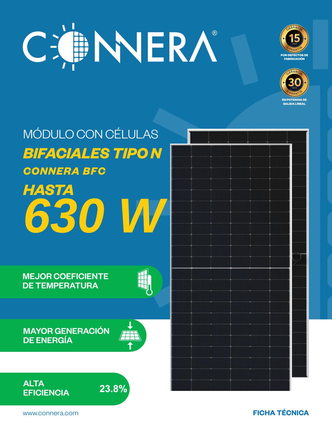 Panel fotovoltaico bifacial Connera CONNERA 630BFC 630 w - Imagen 2