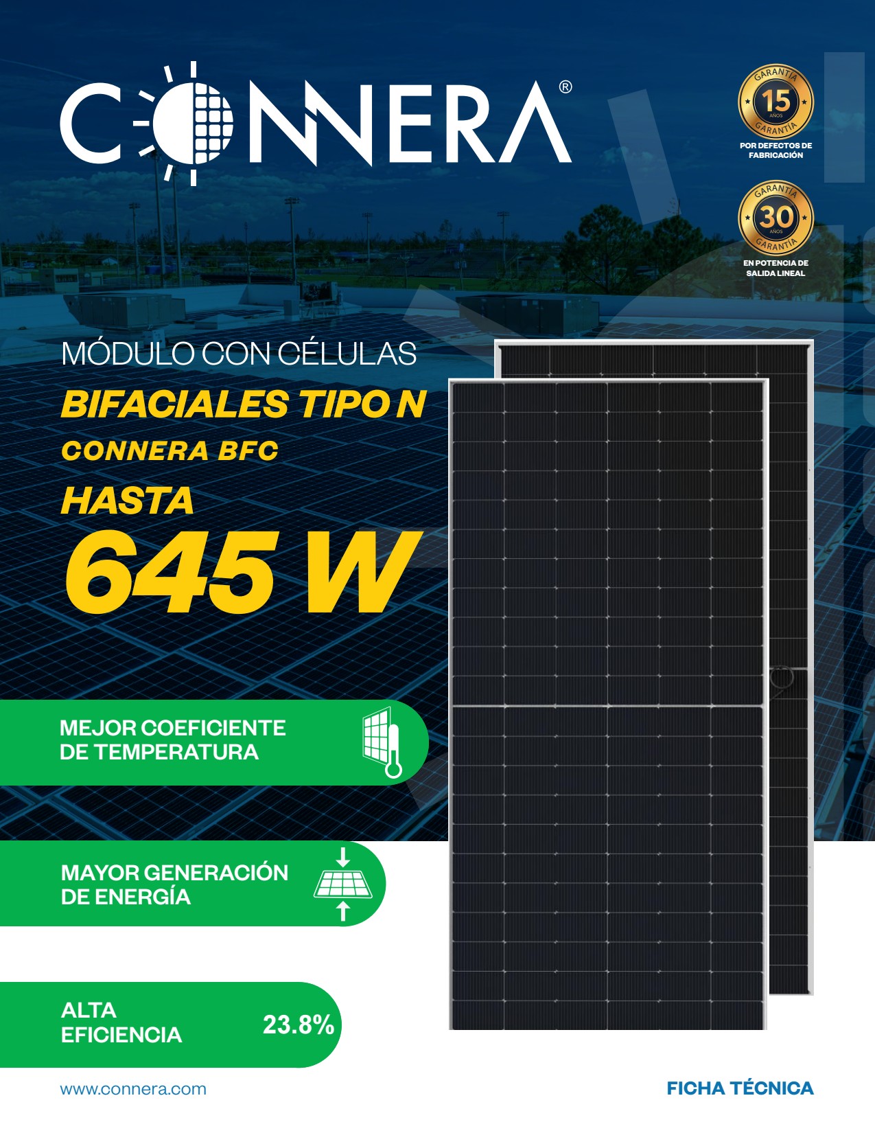 Panel fotovoltaico bifacial Connera CONNERA-645BFC 645 w - Imagen 2