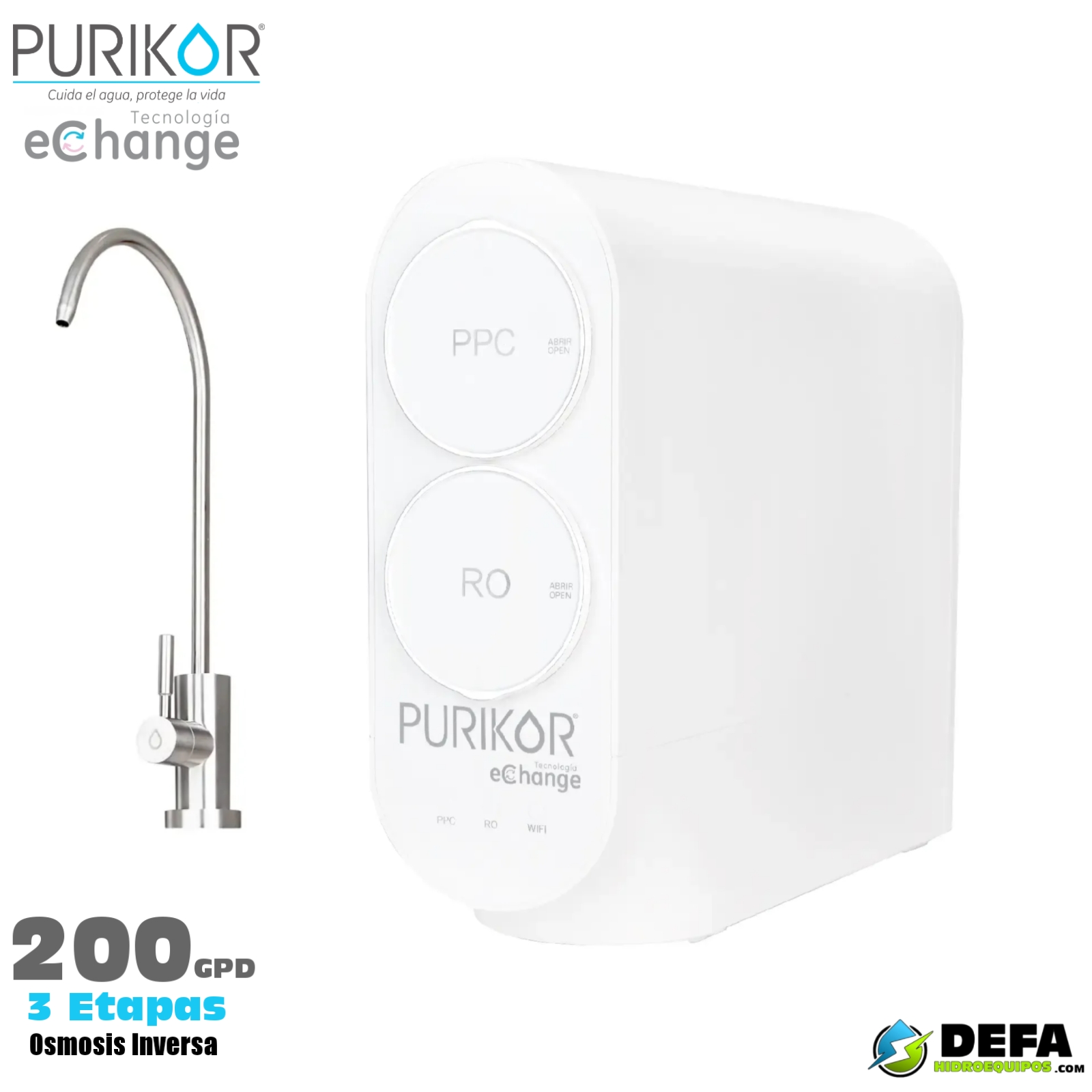 Sistema de osmosis inversa con tanque Purikor PK-EASY-200US 200 gl 3 etapas 1f 127v