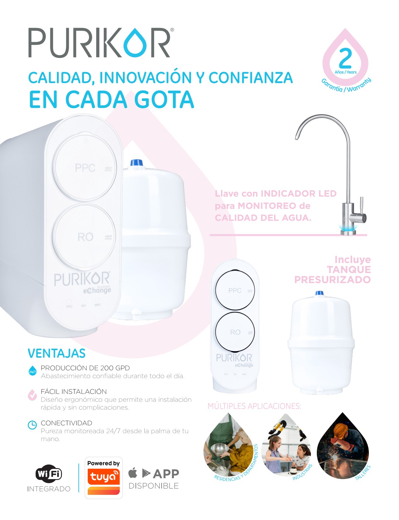 Sistema de osmosis inversa con tanque Purikor PK-EASY-200US 200 gl 3 etapas 1f 127v - Imagen 3