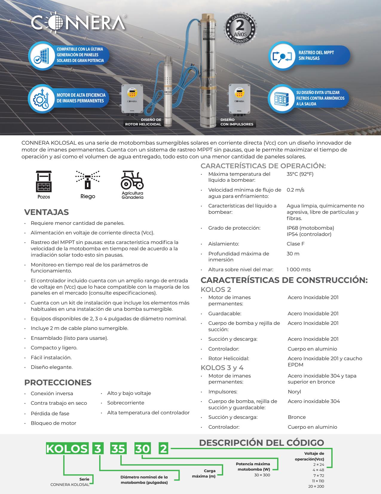 Bomba sumergible tipo bala solar Connera KOLOSAL 4 - Imagen 2