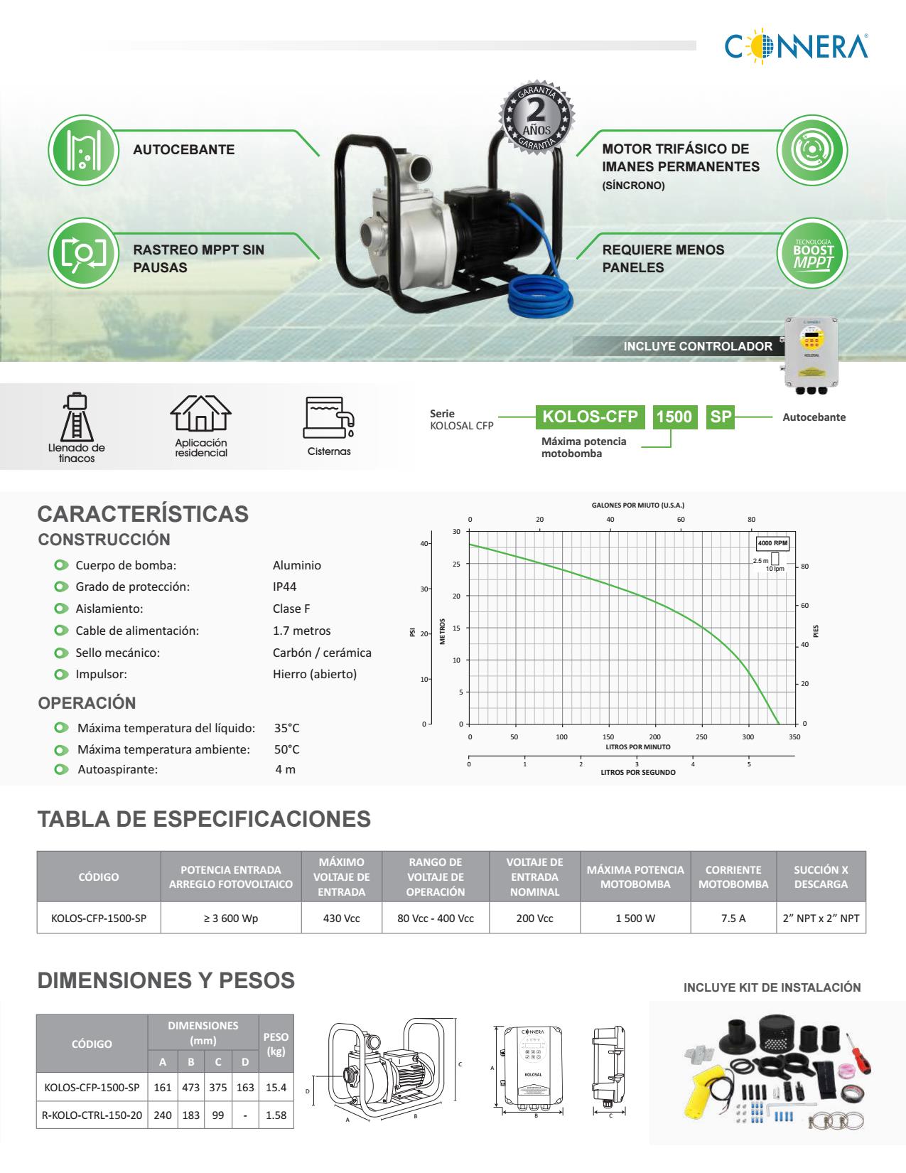 Bomba centrifuga solar Connera KOLOS-CFP-1500-SP 1,500w - Imagen 3